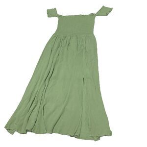 Love Tree Green Slit Front Short Sleeve Smocked Dress Women's Large Boho Peasant